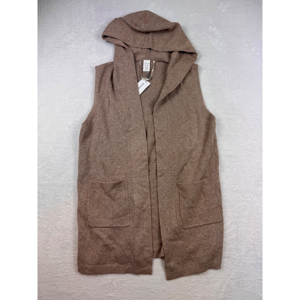 Liz Claiborne Hooded Sweater Vest Natural Brown Heather Open Front OSFM NWT